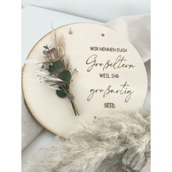 Holzscheibe Großeltern mit Trockenblumen