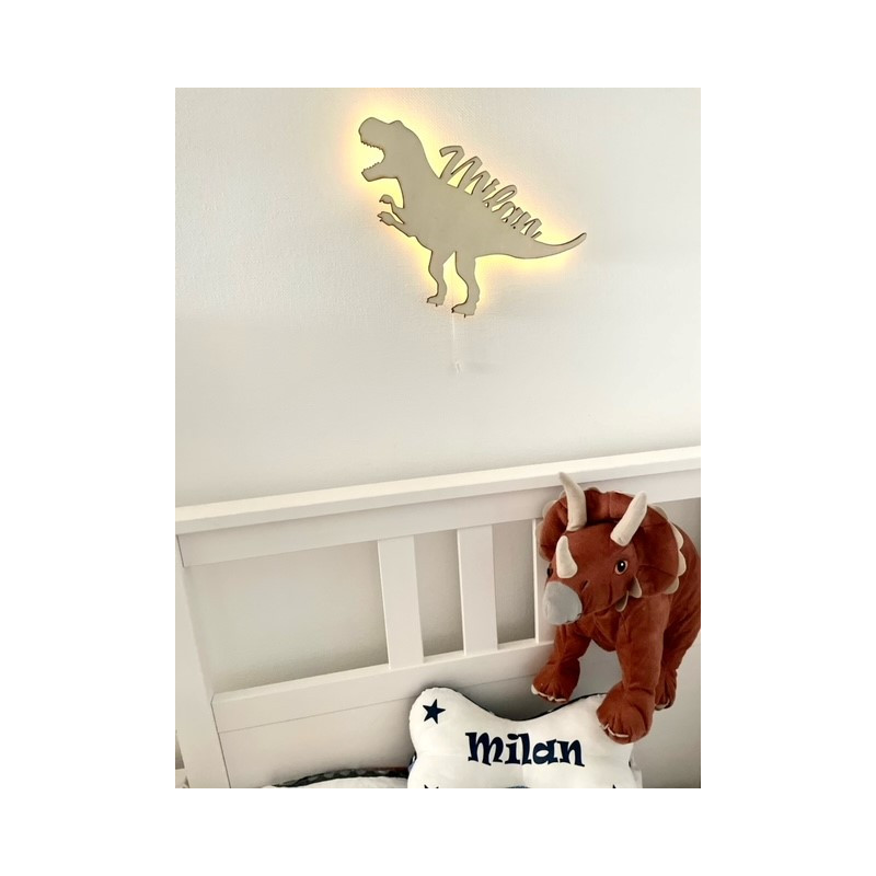 T-Rex Holzlampe, personalisiert
